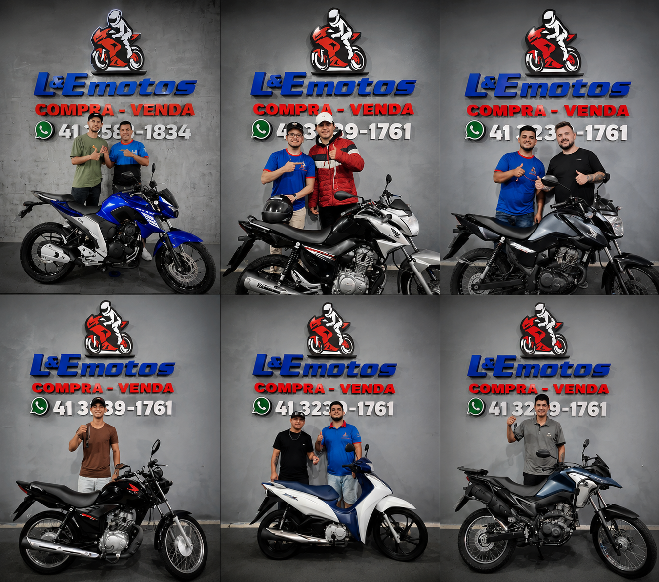Mosaico de clientes satisfeitos da LE Motos em Curitiba